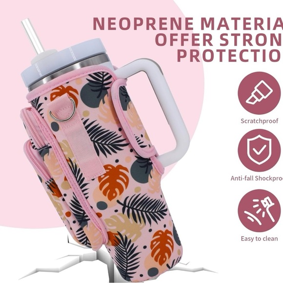 Bag for Stanley 40 Oz Tumbler Neoprene Pouch with Adjustable Strap Carabiner - Picture 3 of 5